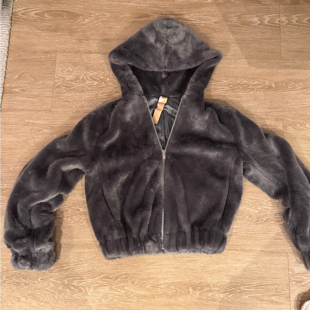 Helmut Lang Gray Faux Fur Jacket